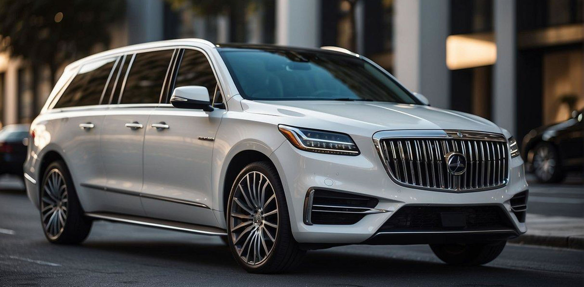 Luxury executive vehicles with advanced technology and seamless connectivity in a modern urban setting